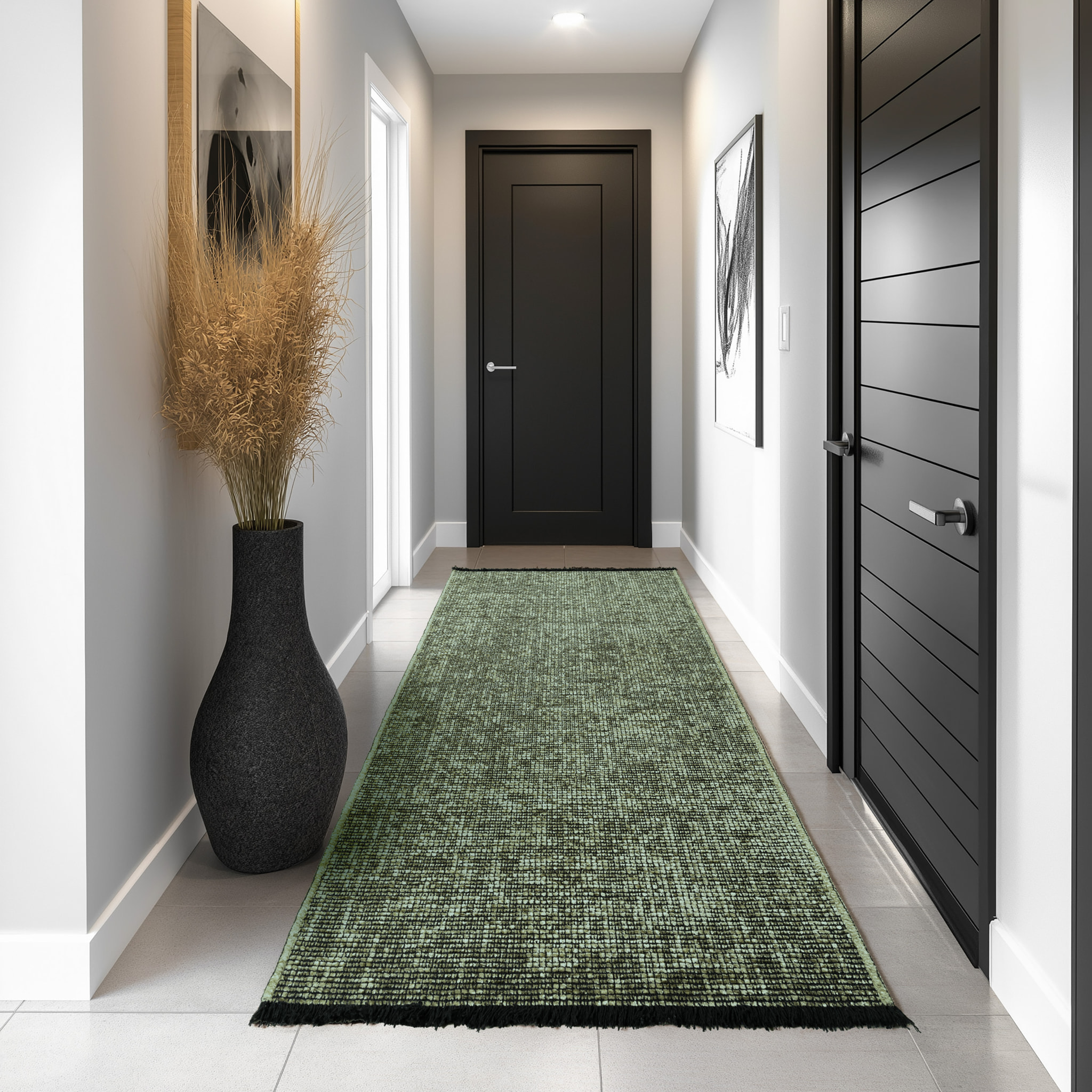 MIRA - Tapis de salon vert au design abstrait