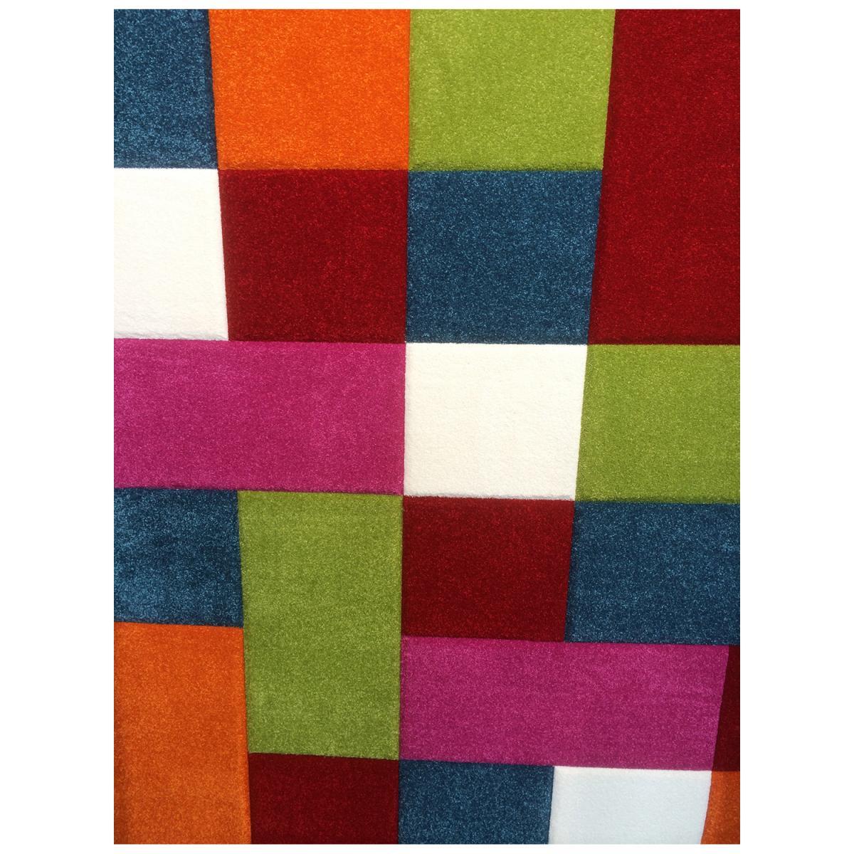 tapis chambre 120x170 tissé multicolore rectangle motif damier CARREAUX