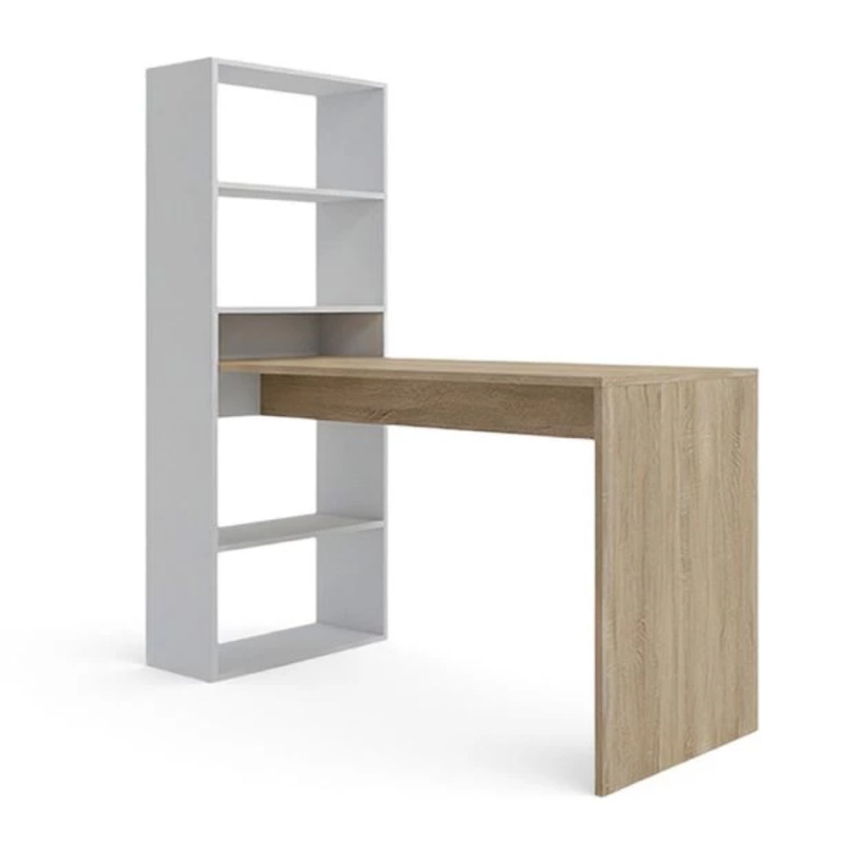 Mesa de escritorio con estantería Cosmic en blanco artik roble canadian 120 x 144 cm Blanco Artik (Blanco Mate) - Roble Canadian