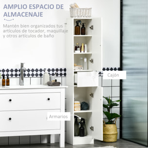 kleankin Armario Alto de Baño con 1 Cajón y 5 Estantes Abiertos Columna Auxiliar de Baño para Salón Aseo Dormitorio Estilo Moderno 30x28x170 cm Blanco