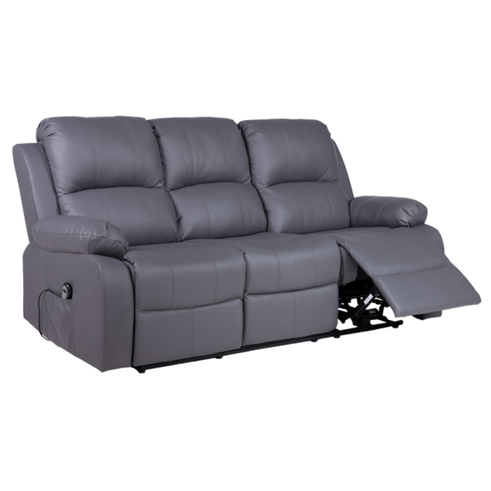 Armand - Canapé 3 places relax électrique en simili - Gris