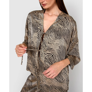 Blusa satén lazos drus beige