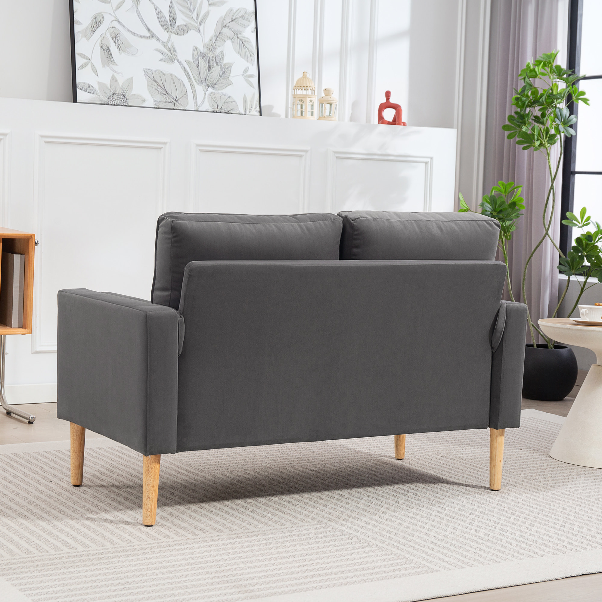 Canapé scandinave 2 places en tissu gris et bois clair