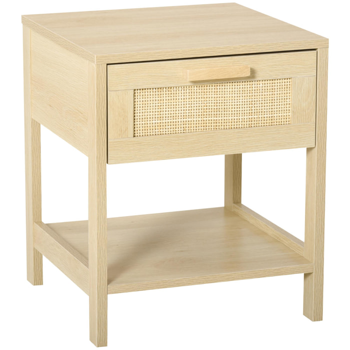 Table de chevet tiroir et étagère cannage en rotin dim. 40L x 40l x 48H cm MDF aspect bois clair