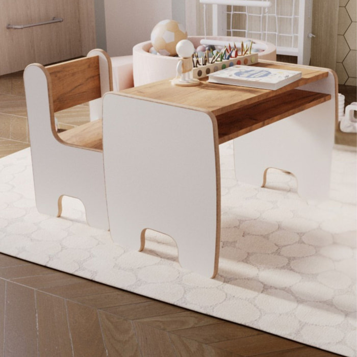 Set Tavolino e Sedia per Bambini Timi Bianco e Rovere