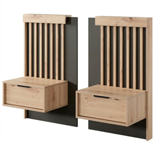 Set 2 Comodini Moderni Con Cassetto Comodino Camera Da Letto Design Salvaspazio In Laminato Resistente Florina 50 x 39,6 x 104 cm Rovere e Antracite