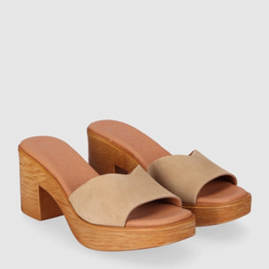 Sandalias de Serraje - Arena - Tacón: 6 cm