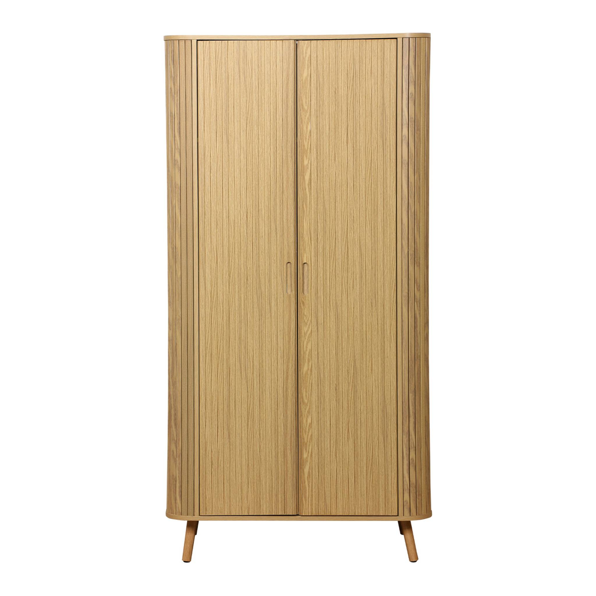 Armoire 2 portes effet bois rainuré avec étagère et penderie. L 90 x P 60 x H 180cm