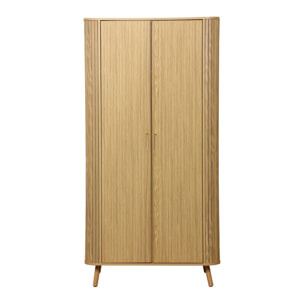 Armoire 2 portes effet bois rainuré avec étagère et penderie. L 90 x P 60 x H 180cm