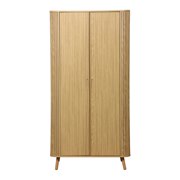 Armoire 2 portes effet bois rainuré avec étagère et penderie. L 90 x P 60 x H 180cm