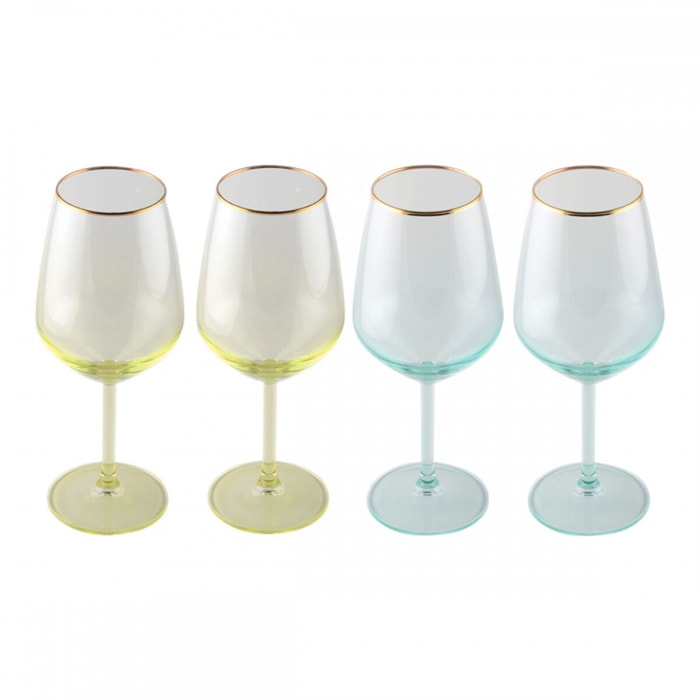 Lot de 4 verres a vin vert et jaune