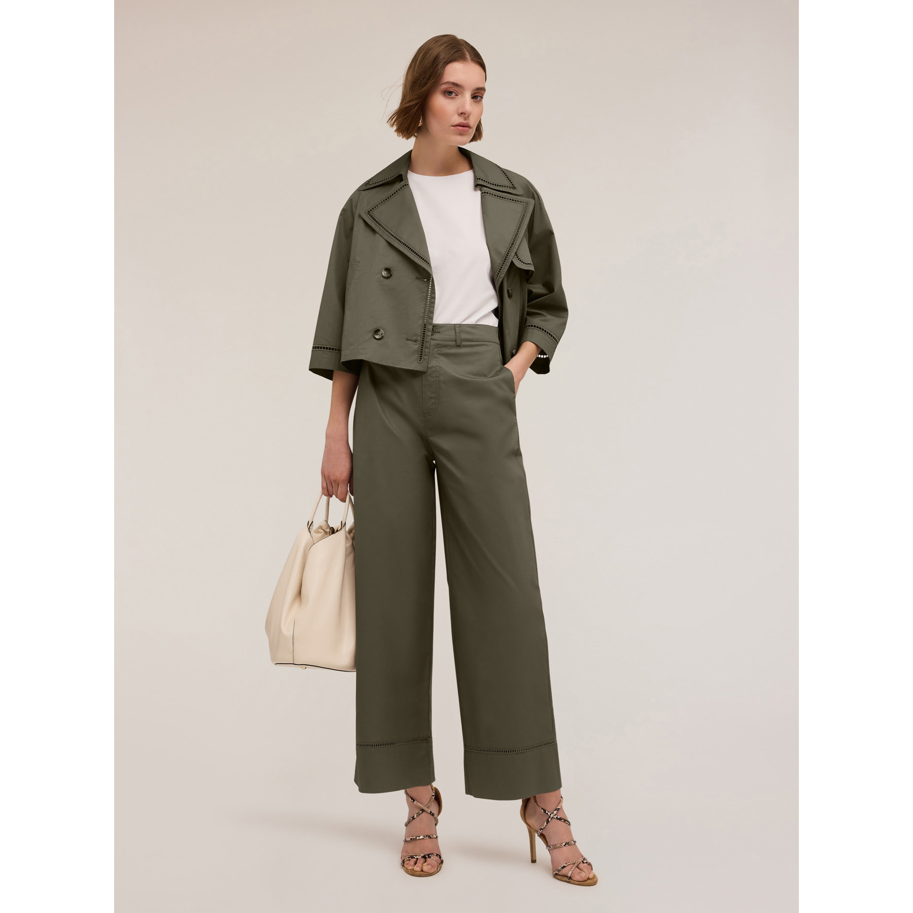 Motivi - Pantalones anchos con detalle calado - Verde