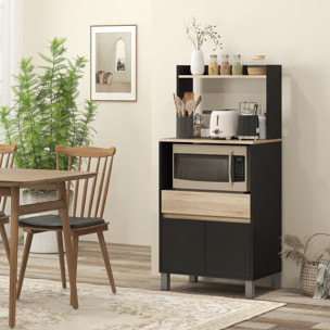 Meuble de rangement desserte de cuisine pour micro-ondes avec placard tiroir étagère supérieur 60 x 40 x 131 cm naturel et noir