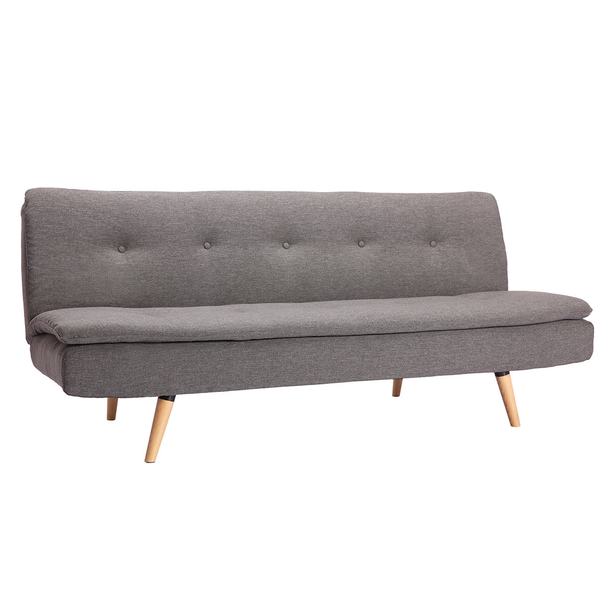 Canapé convertible scandinave 3 places en tissu gris foncé et bois clair SENSO