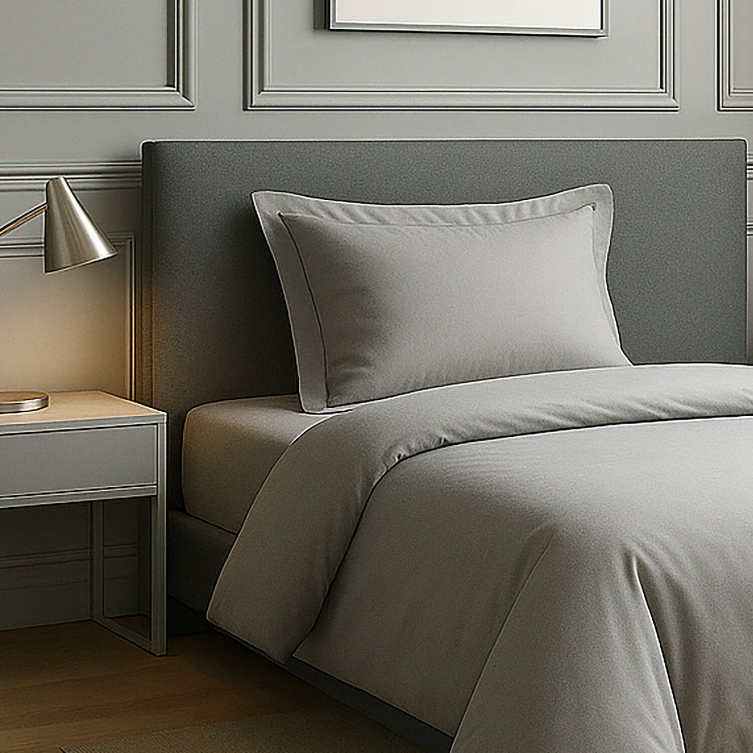 Parure housse de couette + 1 taie 100% coton 57fils silver