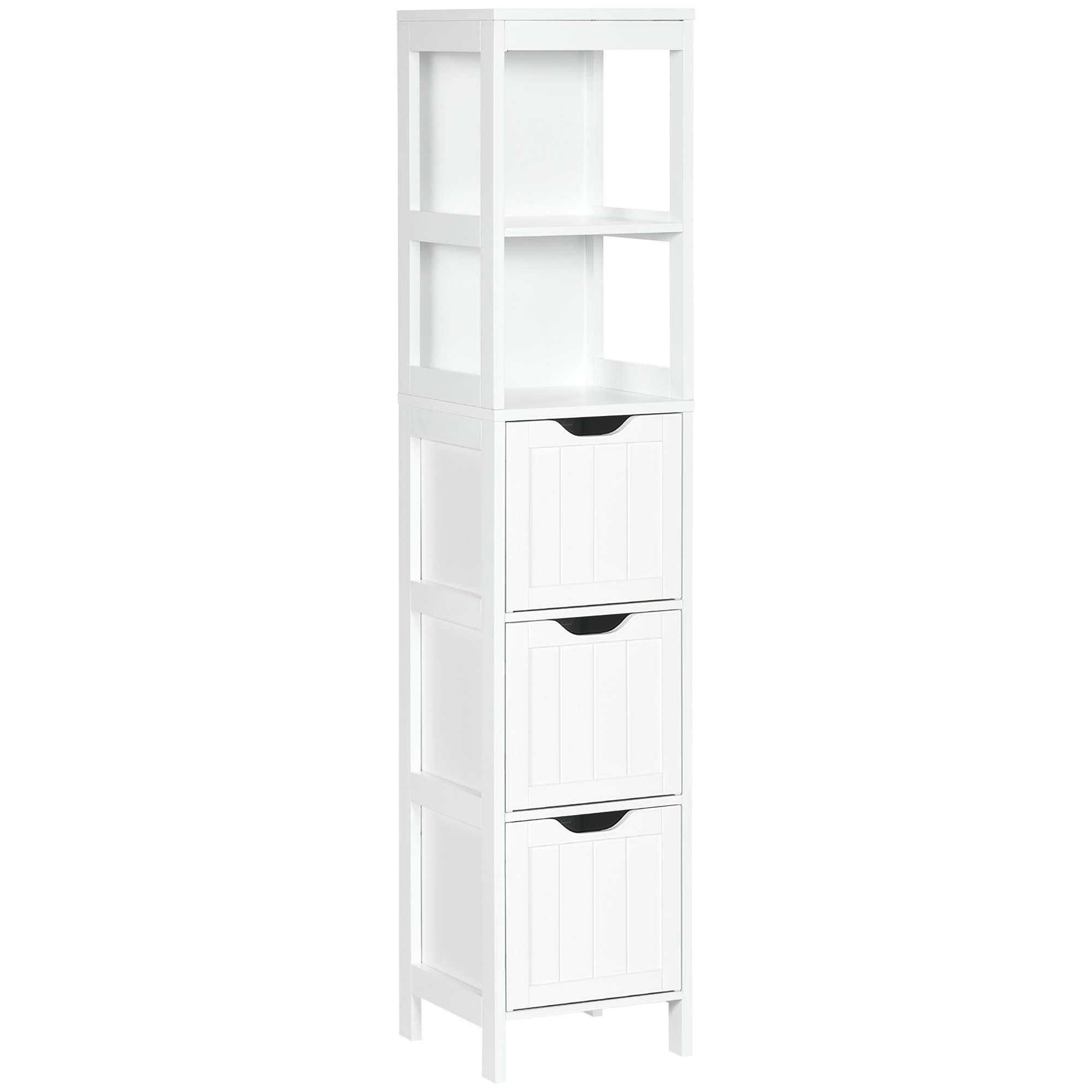 Armario Alto de Baño Estrecho con 3 Cajones y 2 Estantes Abiertos Columna de Baño Estilo Moderno para Salón Aseo Cocina 30x30x141,6 cm Blanco