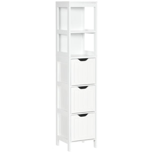 Armario Alto de Baño Estrecho con 3 Cajones y 2 Estantes Abiertos Columna de Baño Estilo Moderno para Salón Aseo Cocina 30x30x141,6 cm Blanco