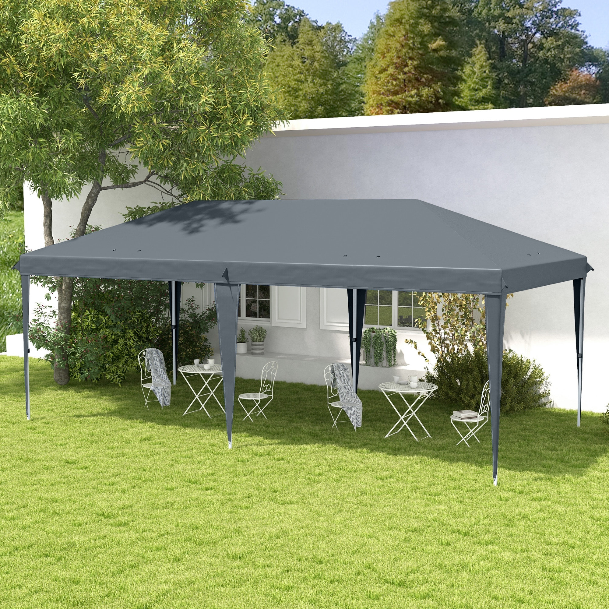 Tonnelle barnum de jardin pop-up pliant 5,85L x 2,95l x 2,7H m sac inclus acier époxy oxford haute densité gris