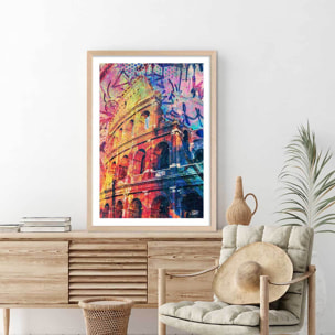 Tableau colisée popart et graffiti Affiche + cadre en bois - Chêne