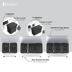 Sistema clasificador de reciclaje 1x10l + 1x23l color gris keden