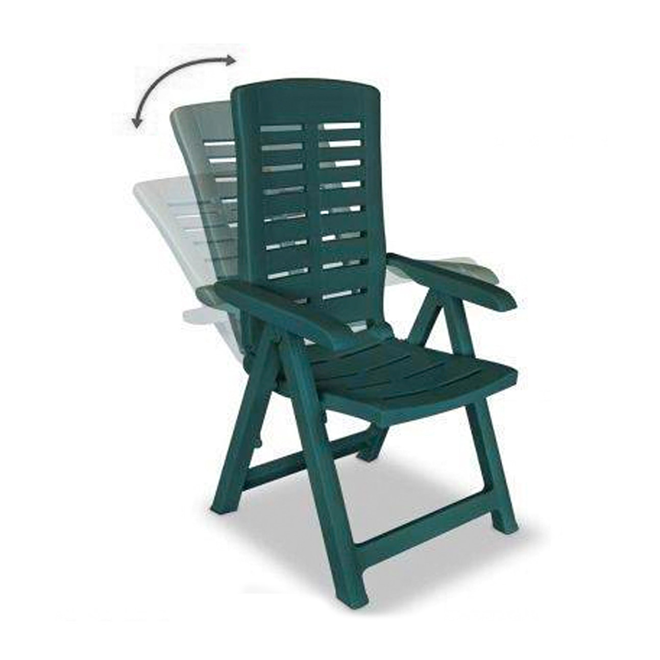 Yuma - Poltrona da giardino in resina. Poltrona pieghevole multiposizione. Sedia da spiaggia con braccioli 60x61xH109 cm verde