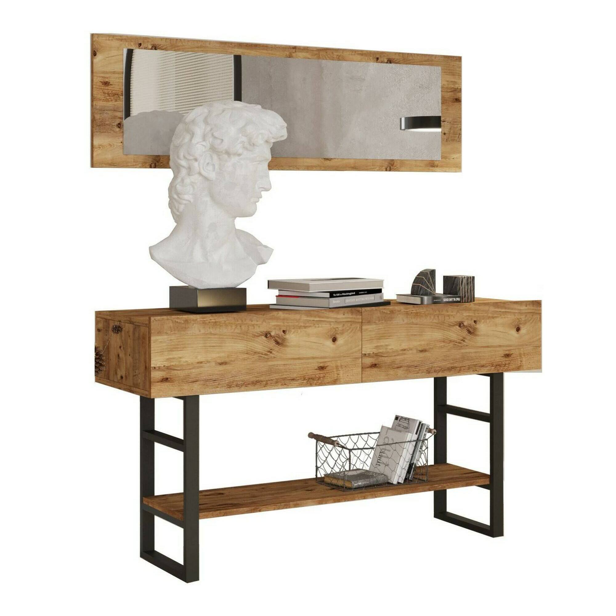 Consolle Izo, Tavolo multiuso, Mobiletto d'appoggio, Scrivania da corridoio, 139x43h76 cm, Quercia