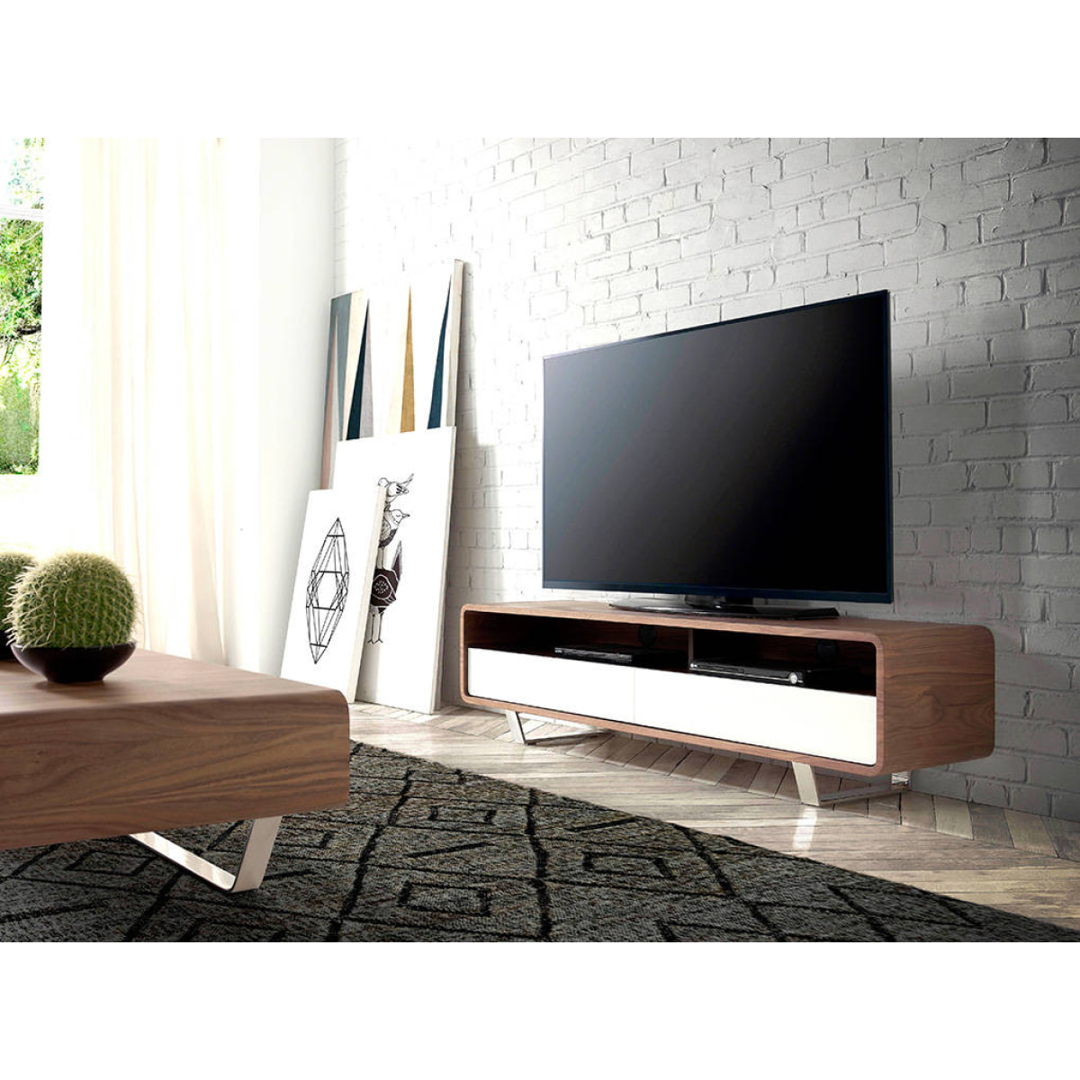 Mueble TV de DM y nogal 150x40x40cm