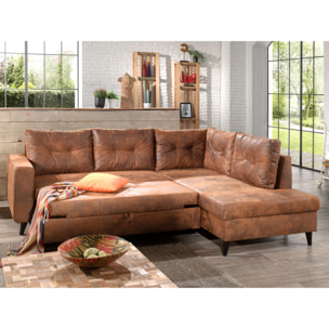 NORDIC - Canapé d'angle droit - 5 places - Convertible - Marron