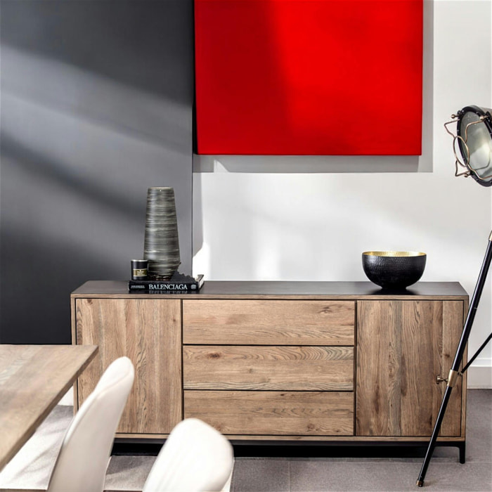 Buffet 180 cm chêne encadrement métal HUDSON