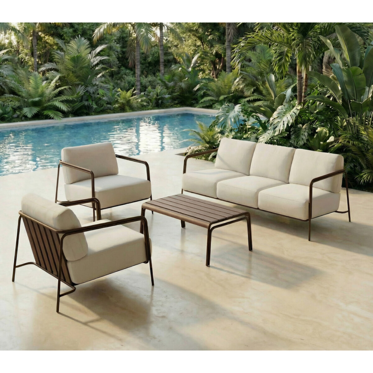 Salon de jardin en aluminium - 5 places - chocolat - VELIA