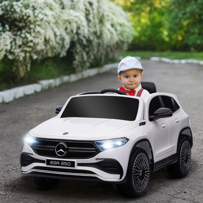 Coche Eléctrico para Niños Mercedes-Benz EQA Coche de Batería 12V con Control Remoto Música Bocina Velocidad 3-8 km/h para Niños de 3-8 Años 111,5x69x52,5 cm Blanco