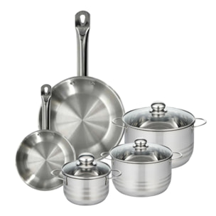 Set 2 poêles 24 28 cm en inox, 3 faitouts inox 16, 20 et 24 cm Fackelmann Eterna