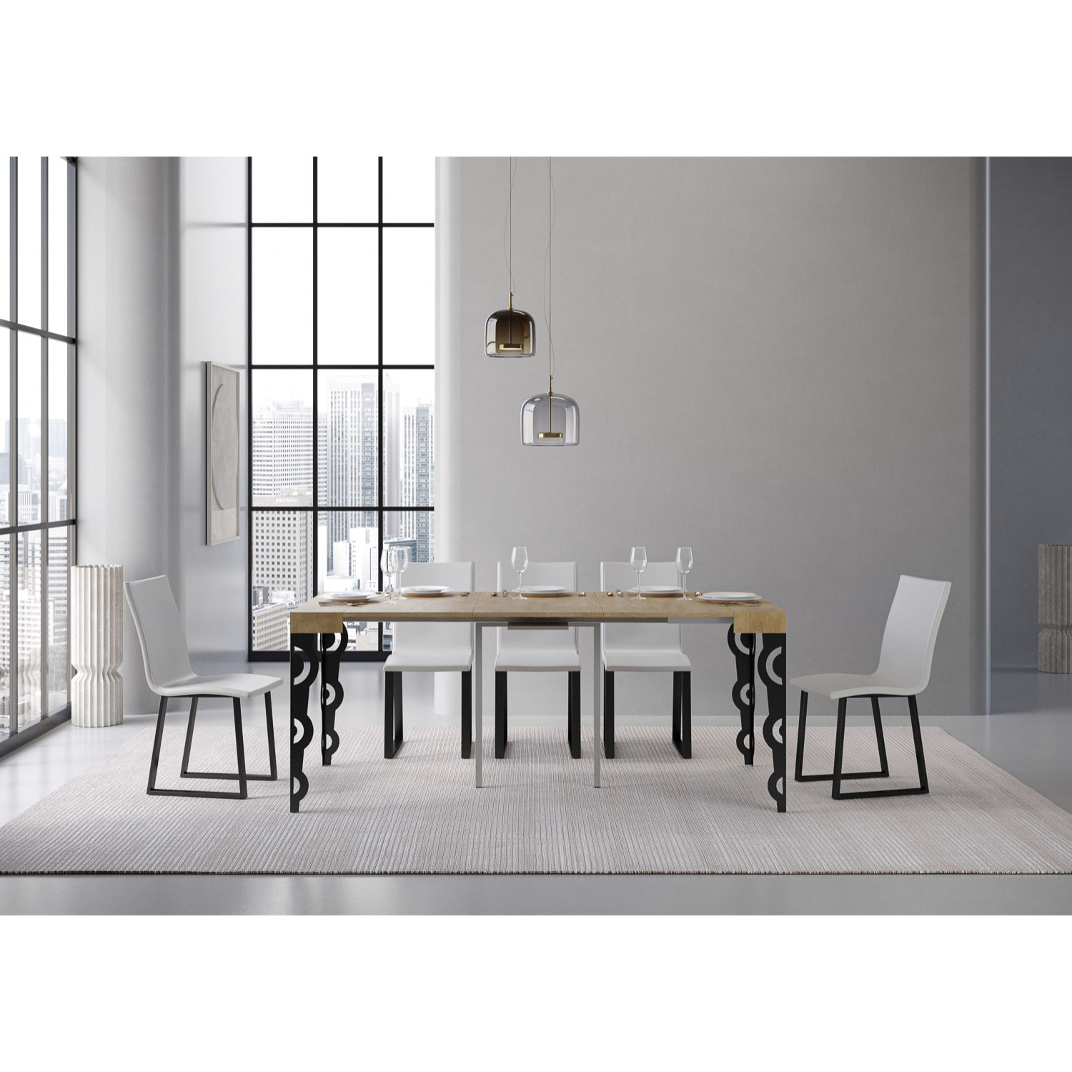 Console extensible 90x40/300 cm Karamay Chêne Nature cadre Anthracite