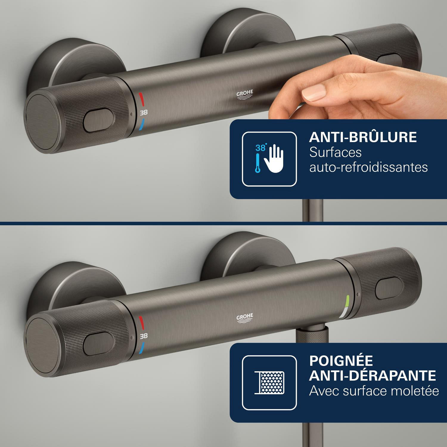 Mitigeur thermostatique Bain Douche 1/2 - Hard Graphite brossé