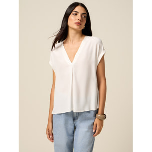 Oltre - Blusa scollo a V in viscosa - Bianco