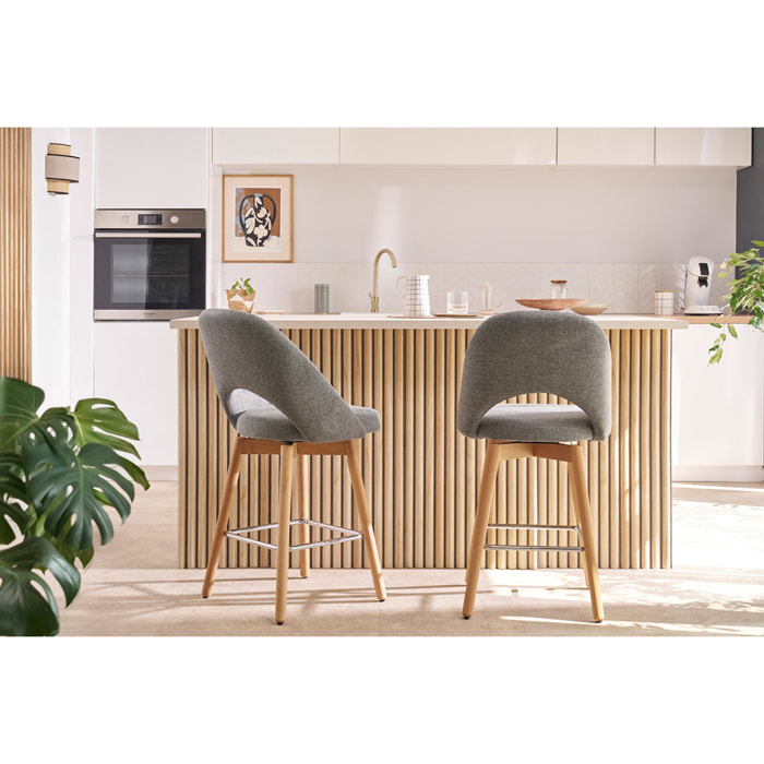 Tabourets de bar scandinaves tissu effet velours texturé beige et hévéa massif 65 cm (lot de 2) COSETTE
