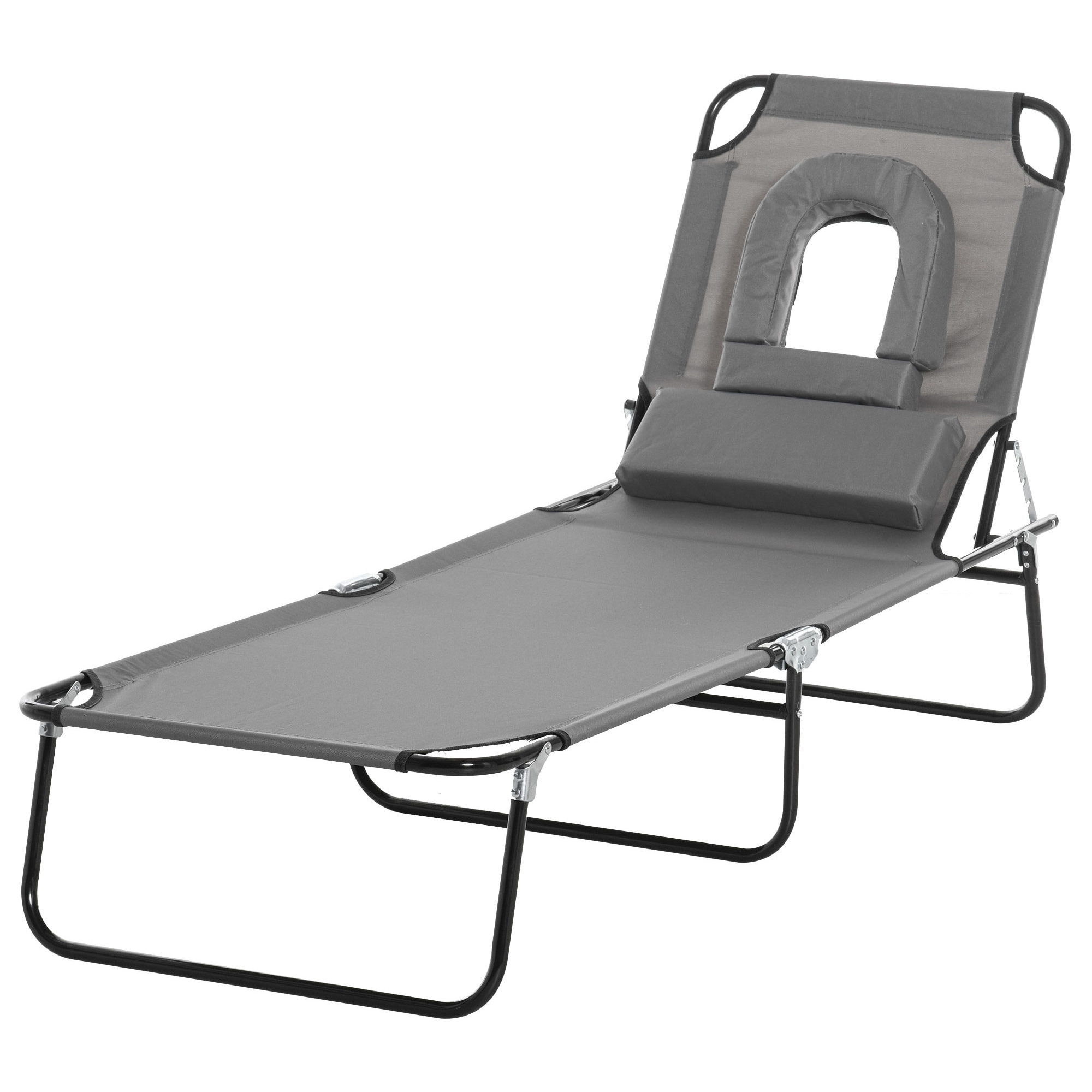 Bain de soleil pliable transat inclinable 4 positions chaise longue de lecture 3 coussins fournis gris