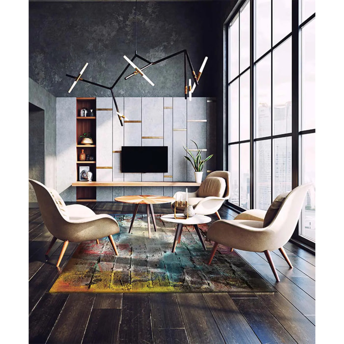 Tappeto arredo salotto soggiorno camera, stile moderno contemporaneo stile urban city graffiti multicolore