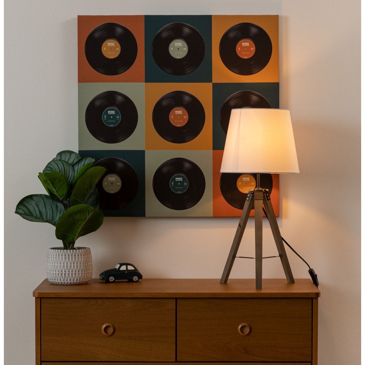 Lampe trépied "Runo" - bois et ivoire H58 cm