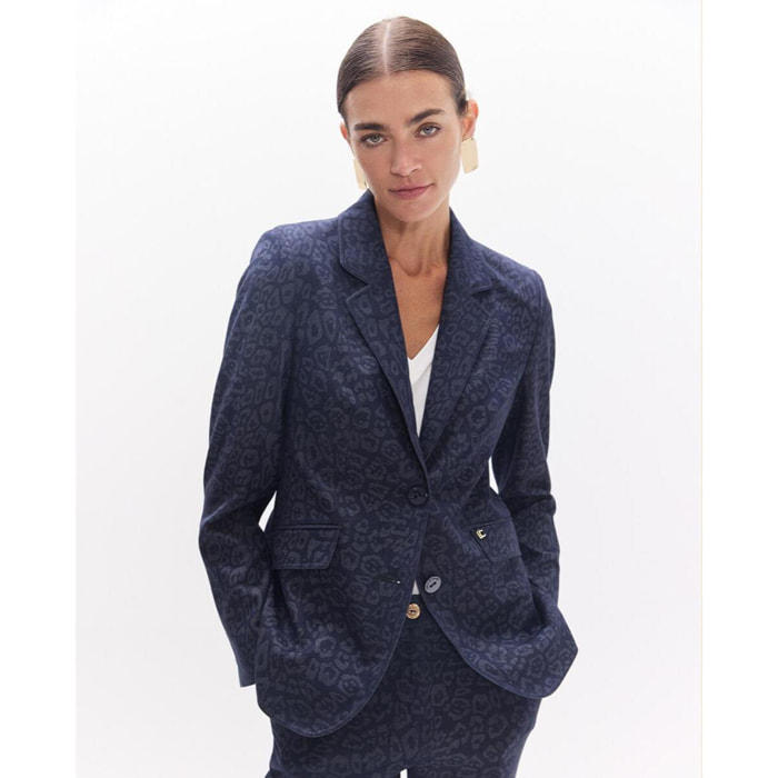 Blazer aderente in micro-corduy con stampa cashmere
