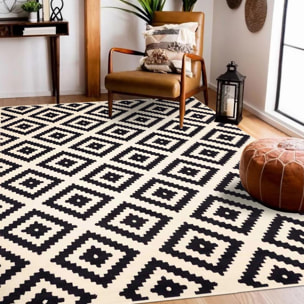 Tapis Kihe Noir et blanc motif géométrique scandinave