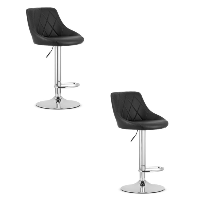 Set di 2 Sgabelli Bar Kast in Ecopelle Nera e Cromo