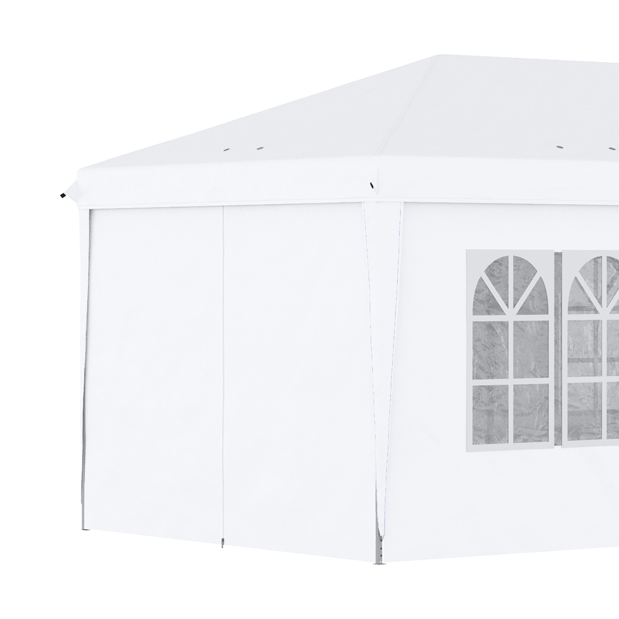 Tonnelle barnum pliant pop-up 5,85L x 2,95l x 2,7H m 6 parois latérales amovibles 4 fenêtres + sac de transport blanc