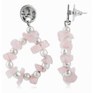 Pendiente en aro con piedras semipreciosas en cuarzo rosa