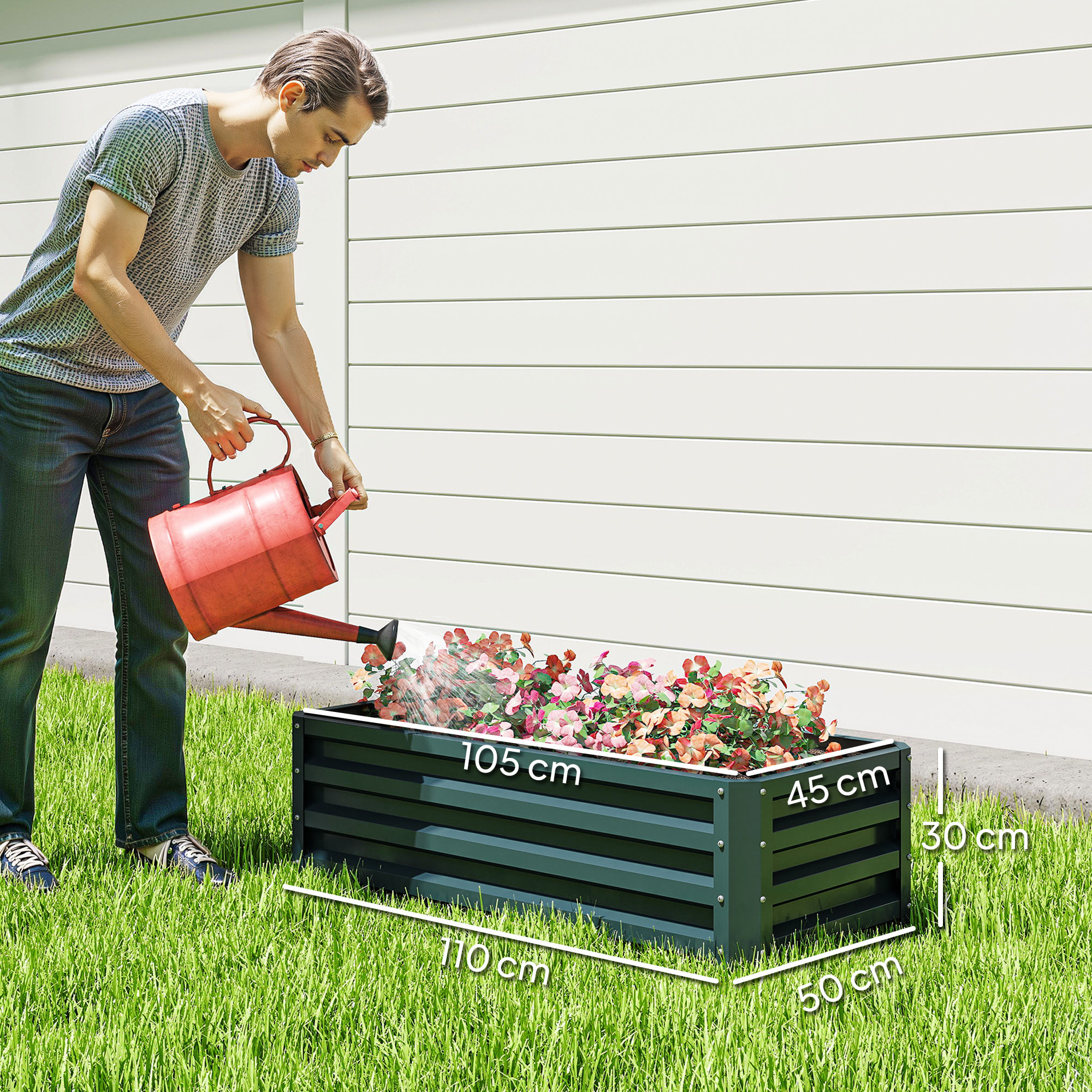 Juego de 2 Jardineras Exterior Grandes de Acero Galvanizado, Huertos Urbanos, Maceteros Exterior Elevados para Plantas, Flores, Terraza, Jardín, Resistente a la Intemperie, 110x50x30 cm Verde