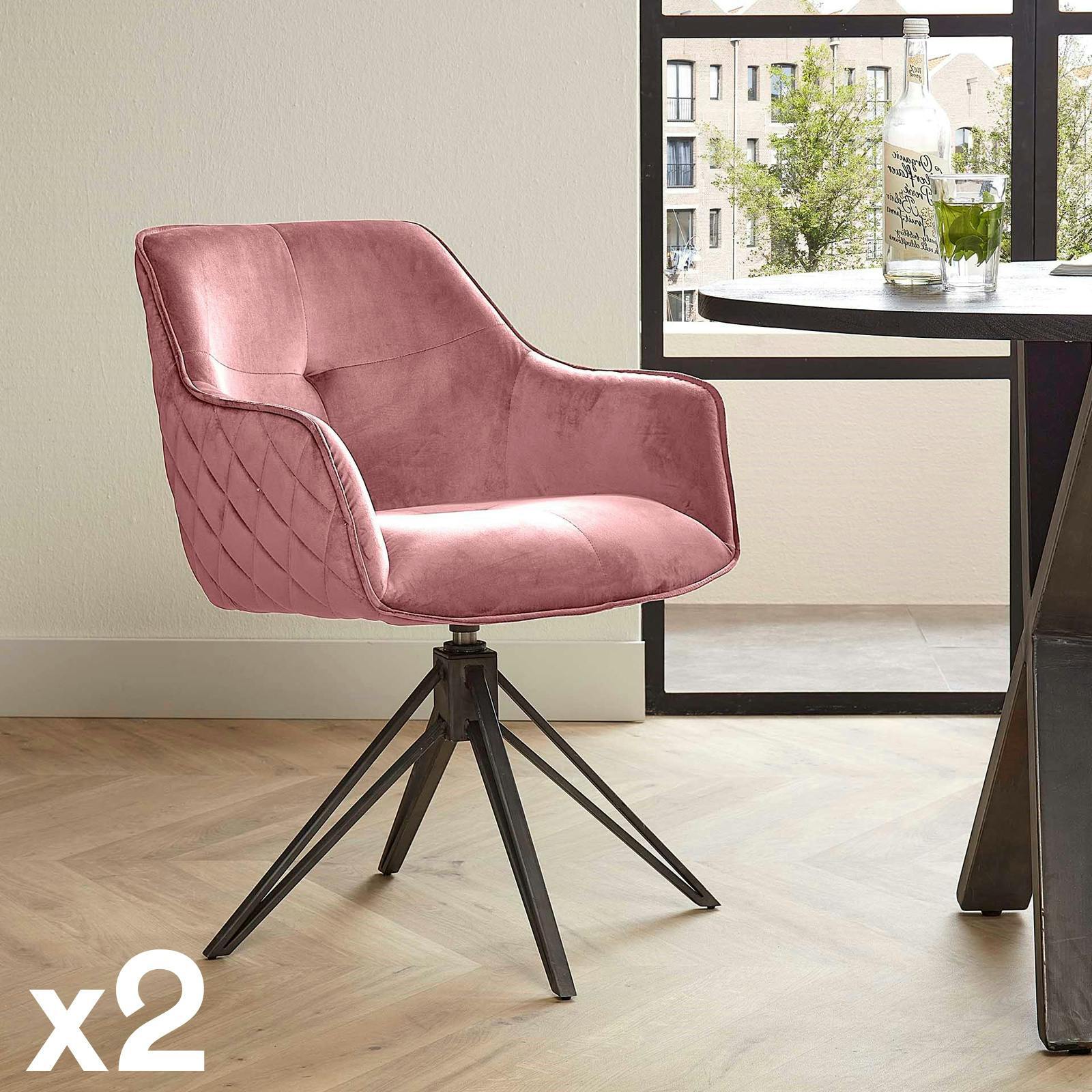 Fauteuil de table en velours rose pivotant MELBOURNE (lot de 2)