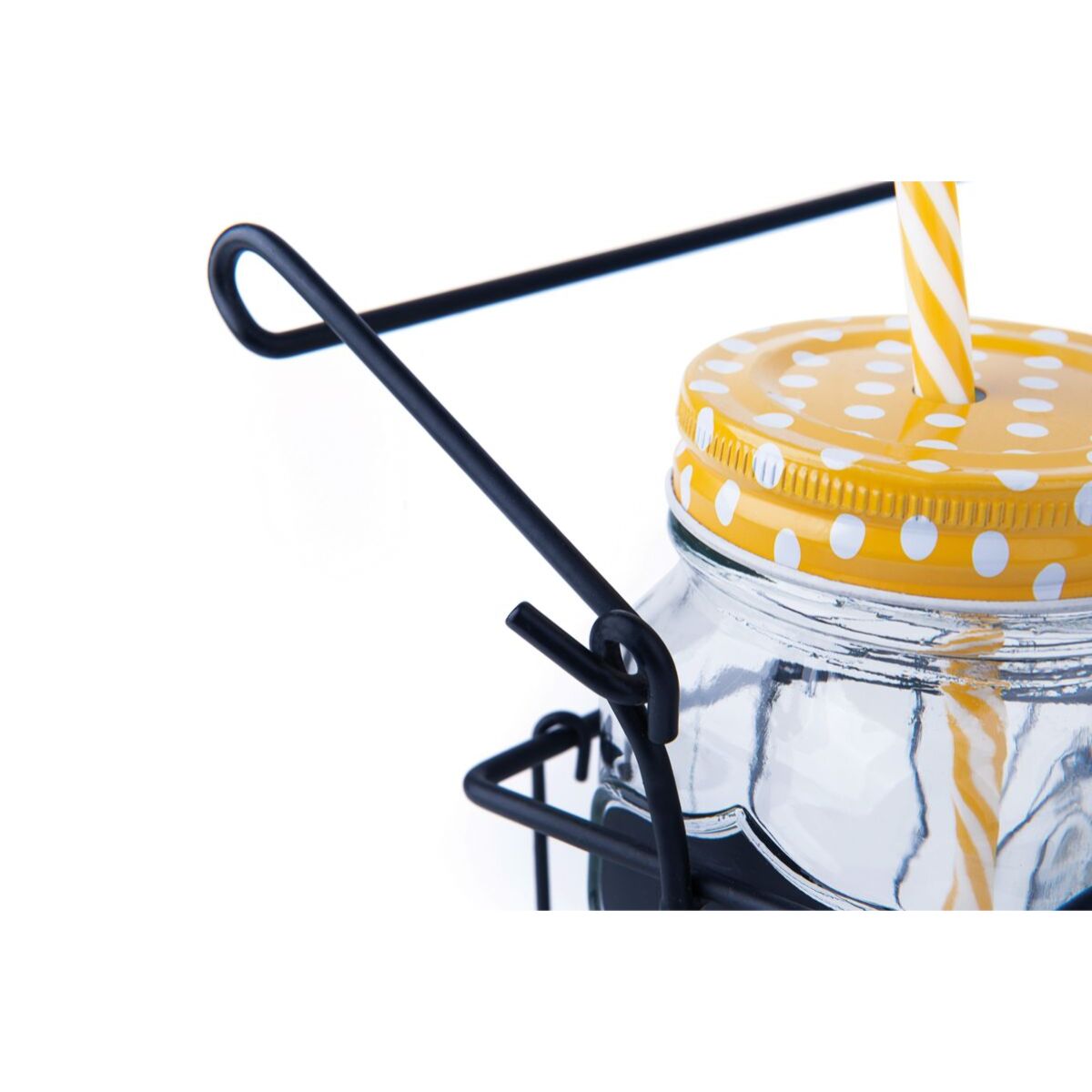 Set de 4 mugs bocal Excelsa – Funny Party, Verre Multicolore avec Couvercle et Paille