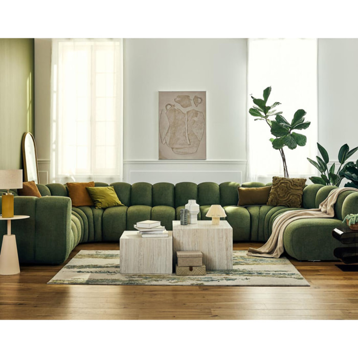 Debbie - canapé modulable panoramique d'angle droit 7 places en tissu texturé - Vert