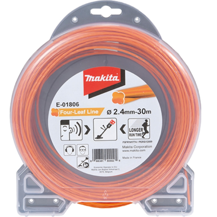 Fil nylon Trèfle torsadé MAKITA 2,4 mm x 30 m - E-01806
