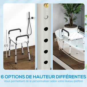 Chaise de douche hauteur réglable aluminium antirouille blanc